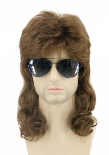 Topcosplay 70-es/80-as Évek Mullet Paróka - Barna Göndör Haj Farsangra, Halloweenre, Hőálló Szintetikus Szálak, 58-62 cm