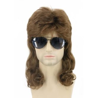   Topcosplay Parochňa Mullet v štýle 70./80. rokov - Hnedé Kučeravé Vlasy na Karneval, Halloween, Žiaruvzdorné Syntetické Vlákna, 58-62 cm
