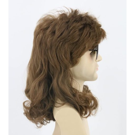 Topcosplay 70-es/80-as Évek Mullet Paróka - Barna Göndör Haj Farsangra, Halloweenre, Hőálló Szintetikus Szálak, 58-62 cm