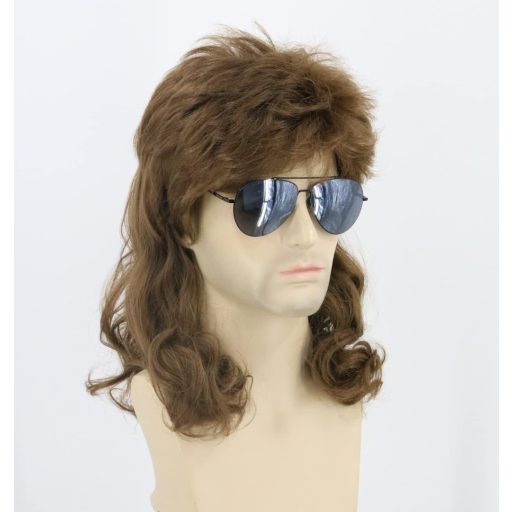 Topcosplay Parochňa Mullet v štýle 70./80. rokov - Hnedé Kučeravé Vlasy na Karneval, Halloween, Žiaruvzdorné Syntetické Vlákna, 58-62 cm