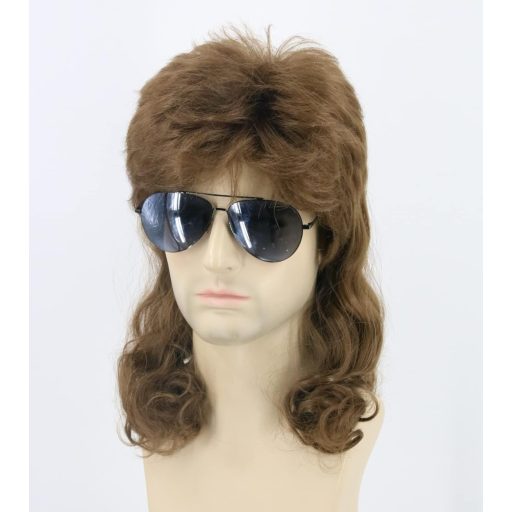Topcosplay 70-es/80-as Évek Mullet Paróka - Barna Göndör Haj Farsangra, Halloweenre, Hőálló Szintetikus Szálak, 58-62 cm