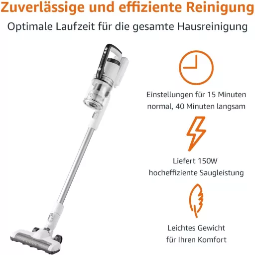 Bezdrôtový 2v1 vysávač Amazon Basics, 150W DC motor, bielo-čierny