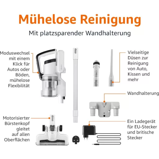 Amazon Basics 2in1 Vezeték Nélküli Porszívó 150W DC Motor Fehér-Fekete