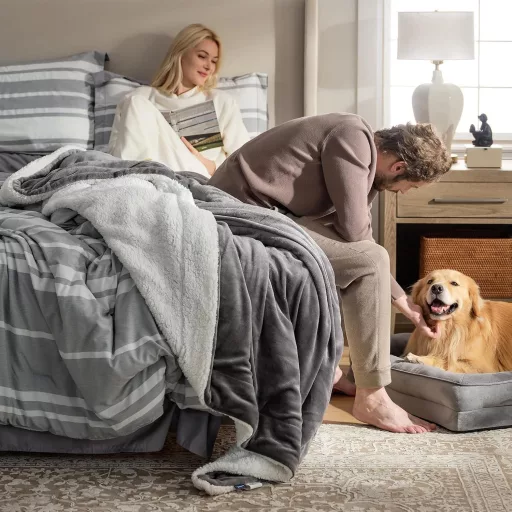 BEDSURE Puha Sherpa Takaró - Meleg Polár Pléd Kanapéra és Ágyra, Vastag Bolyhos Ágytakaró, Szürke, 130x150 cm