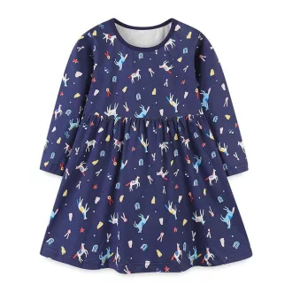   Dievčenské tričkové šaty Balipig s dlhým rukávom a kreslenou postavičkou