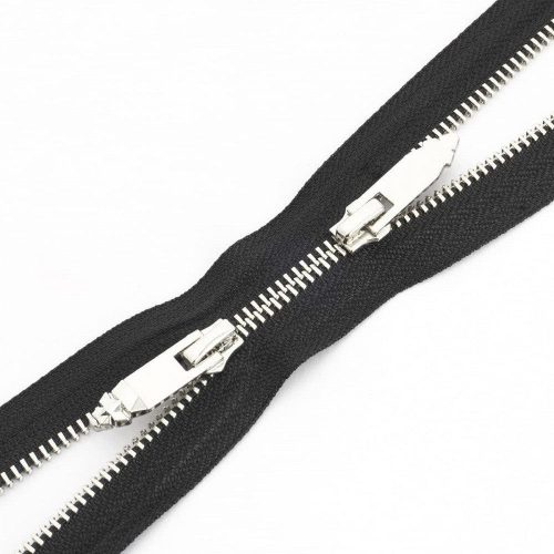 Fermoare metalice negre cu dinți argintii, dublu sens, set de 2 bucăți