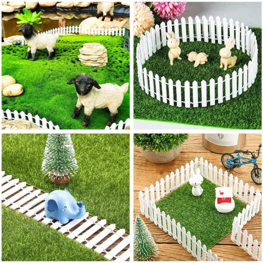HUYUE Fehér Fa Mini Kerítés Kerti Dekorációhoz - Vágható Miniatűr Fakerítés Díszkerthez 100x5 cm