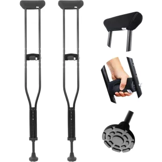   KMINA Podpažná barla veľkosť M, nastaviteľná výška, polstrovaná, hliníková, čierna