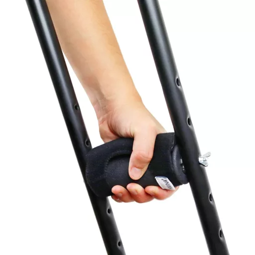 KMINA Podpažná barla veľkosť M, nastaviteľná výška, polstrovaná, hliníková, čierna