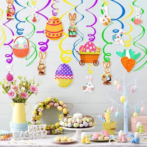 Veľkonočná Dekoračná Súprava: 2 Vlajky a 21 Visacích Špirál - Slávnostná Výzdoba