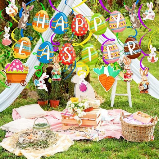 Veľkonočná Dekoračná Súprava: 2 Vlajky a 21 Visacích Špirál - Slávnostná Výzdoba