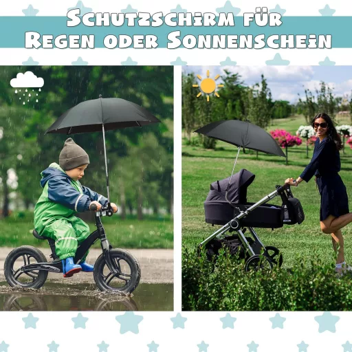 Encham Univerzalni Kišobran za Kolica UV 50+ Zaštita 72 cm Promjer Crni Sportski Kišobran za Sunce