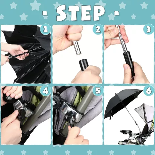 Encham Univerzális Babakocsi Napernyő UV 50+ Védelem 72 cm Átmérő Fekete Sportkocsi Napvédő Esernyő