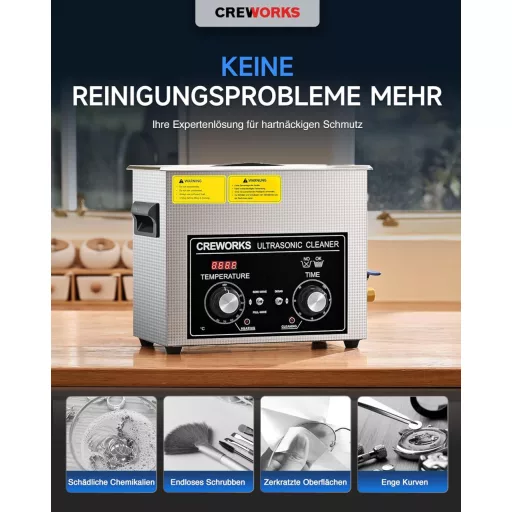 CREWORKS 6L Ultrasonic Tisztító Gép 180W Fűtéssel Fogsor Ékszer Óra Tisztításhoz