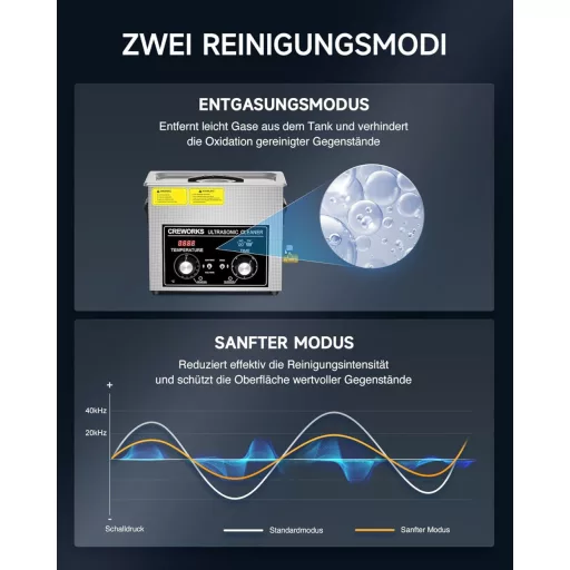 CREWORKS 6L Ultrasonic Tisztító Gép 180W Fűtéssel Fogsor Ékszer Óra Tisztításhoz