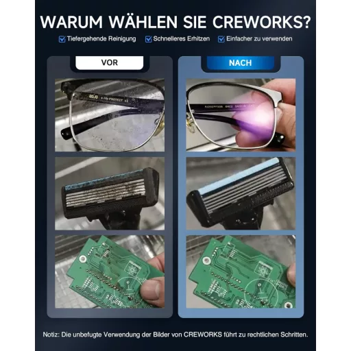 CREWORKS 6L Ultrasonic Tisztító Gép 180W Fűtéssel Fogsor Ékszer Óra Tisztításhoz