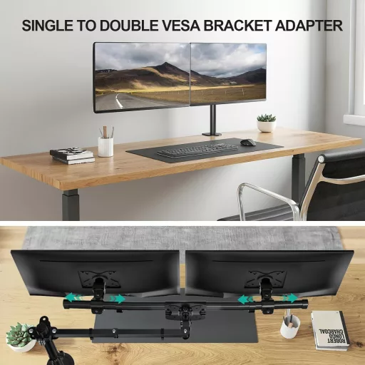 WALI Dual Monitor Fali Tartó, 2 Képernyőhöz 27" Vízszintes Rögzítő Kar, Fekete