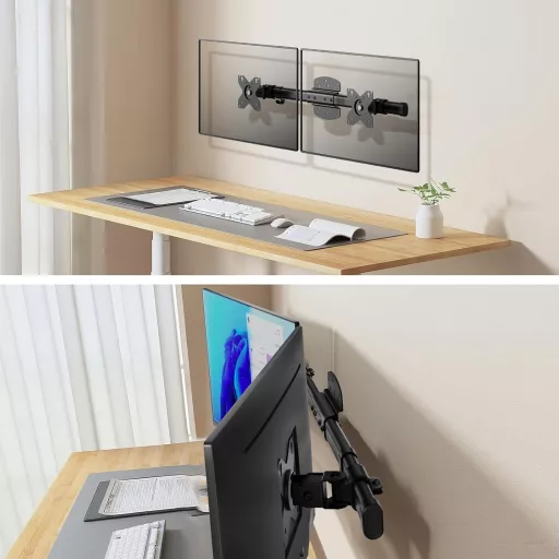 WALI Dual Monitor Fali Tartó, 2 Képernyőhöz 27" Vízszintes Rögzítő Kar, Fekete