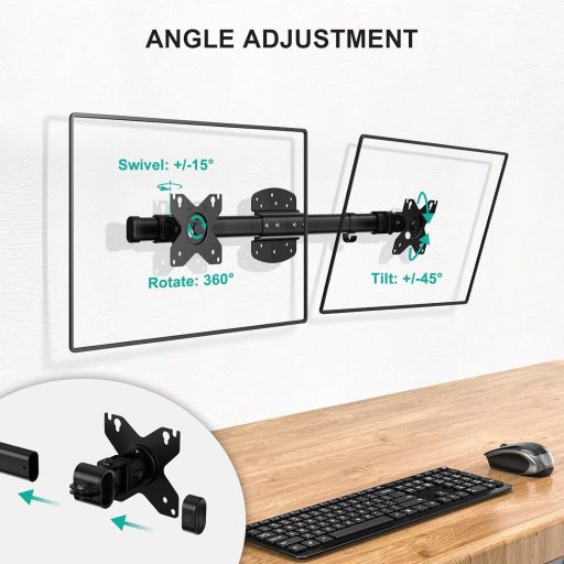 WALI Dual Monitor Fali Tartó, 2 Képernyőhöz 27" Vízszintes Rögzítő Kar, Fekete