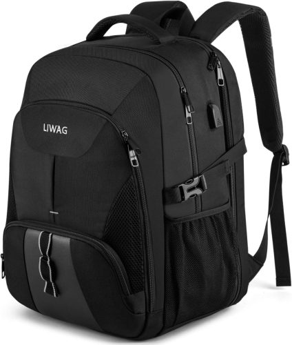 LIWAG 55L Extra Nagy Hátizsák 18,4" Laptophoz - Vízálló, Lopásbiztos Utazótáska USB Töltőporttal, Több Rekesszel, Fekete