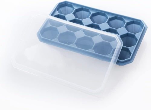 Tăvițe de gheață din silicon albastru, cu capac, pentru cocktailuri - Set de 2 bucăți