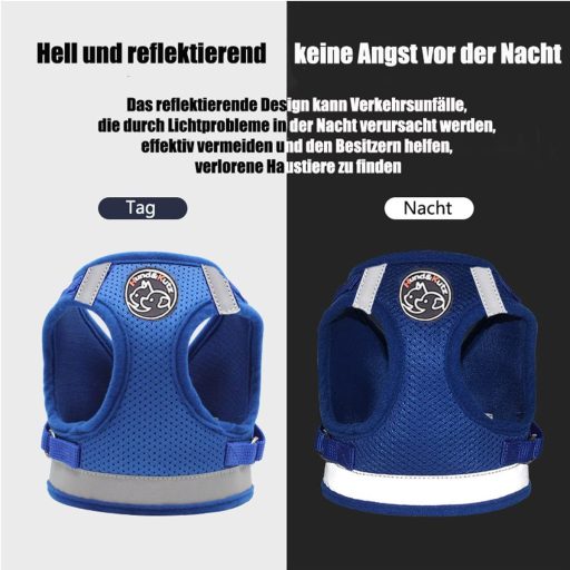 Hund&Kutz Kutya Hám Szett Pórázzal, Állítható Mellény Kutyáknak és Macskáknak, Fényvisszaverő Csíkokkal, Kék S Méret