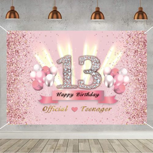 Decoratiuni aniversare 13 ani pentru fete - Banner "Adolescentă oficială"