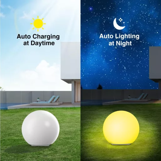 Lampă solară de grădină Lafhome, sferă 30 cm, rezistentă la apă IP67, RGB cu 9 moduri