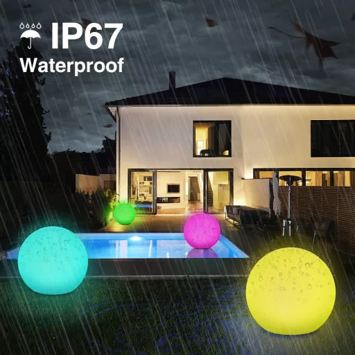 Lampă solară de grădină Lafhome, sferă 30 cm, rezistentă la apă IP67, RGB cu 9 moduri