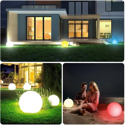 Lampă solară de grădină Lafhome, sferă 30 cm, rezistentă la apă IP67, RGB cu 9 moduri
