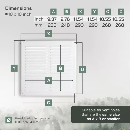 Grilaj de ventilație din metal alb Vent Systems 29,5x29,5 cm cu plasă împotriva insectelor