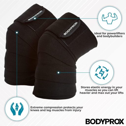 Bodyprox Térdrögzítő Súlyemeléshez, Squathoz és Edzéshez - 2 Pár