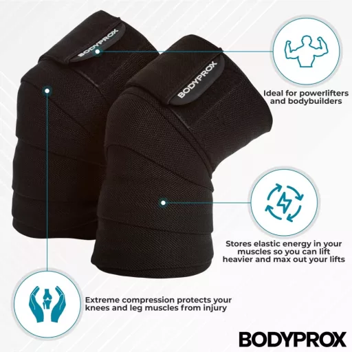 Bodyprox Térdrögzítő Súlyemeléshez, Squathoz és Edzéshez - 2 Pár
