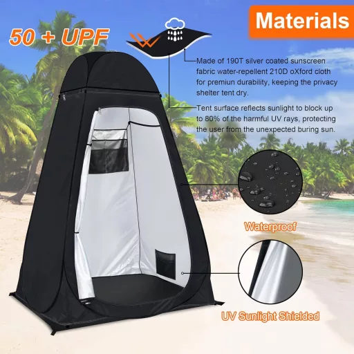 Cort Portabil Duș și Toaletă riggoo - Cort Pop-Up pentru Schimbat Haine, Camping, Plajă - Protecție UV 50+, Impermeabil, Cu Geantă, 120x120x195 cm