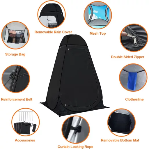 Cort Portabil Duș și Toaletă riggoo - Cort Pop-Up pentru Schimbat Haine, Camping, Plajă - Protecție UV 50+, Impermeabil, Cu Geantă, 120x120x195 cm