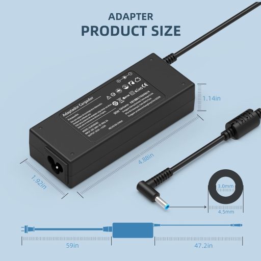 BIUBOTY 90W Laptop Töltő HP EliteBook, ProBook, Pavilion, Envy, Stream Sorozathoz - Univerzális Tápkábel 4.5x3.0mm Csatlakozóval