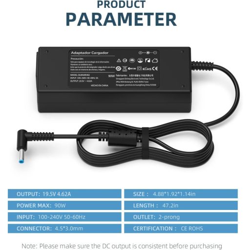 BIUBOTY 90W Laptop Töltő HP EliteBook, ProBook, Pavilion, Envy, Stream Sorozathoz - Univerzális Tápkábel 4.5x3.0mm Csatlakozóval