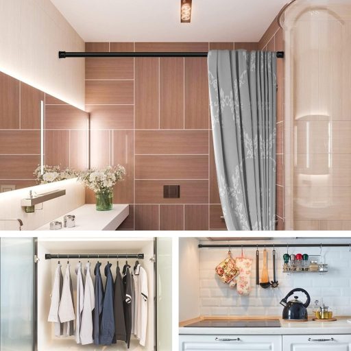 Aiitomg Teleszkópos Zuhanyfüggöny Rúd 110-200 cm Fekete Fúrás Nélkül