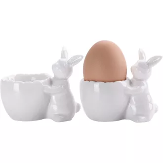   WW STYLE 2 db kerámia tojástartó nyúl mintával, porcelán tojáshenger ajándék