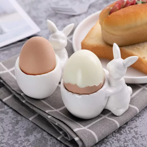 WW STYLE 2 db kerámia tojástartó nyúl mintával, porcelán tojáshenger ajándék