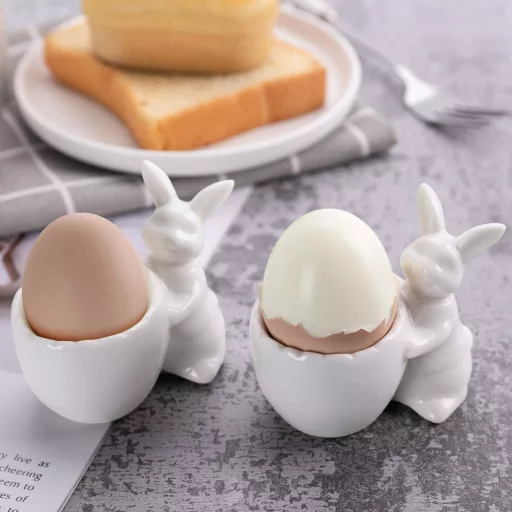 WW STYLE 2 db kerámia tojástartó nyúl mintával, porcelán tojáshenger ajándék
