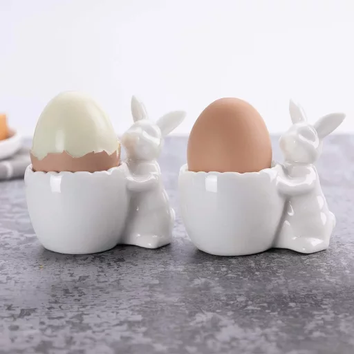WW STYLE 2 db kerámia tojástartó nyúl mintával, porcelán tojáshenger ajándék