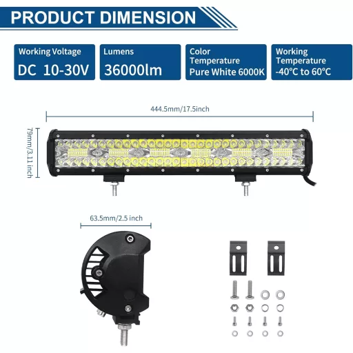 Proiector LED Willpower 17 Inch 360W 12V 24V Rezistent la apă pentru Offroad, Mașină, Tractor