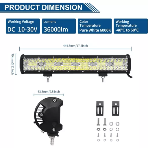 Willpower 17 Inch 360W LED Munkalámpa 12V 24V Vízálló Offroad Autó Traktor Fényszóró