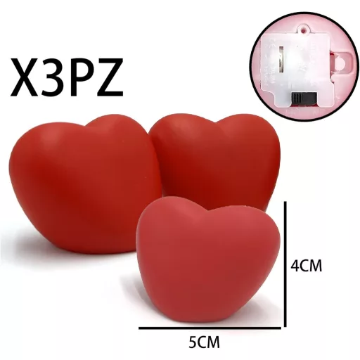 通用 Valentin-napi Szív Asztali Dekoráció - 3 db-os Romantikus LED Dísz Műanyagból - Elemes Szívecske Dekor Otthoni Ünnepekhez