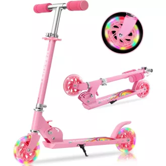   TENBOOM Összecsukható Gyerekroller 3 Éves Kortól, LED Kerekek, Magasságállítható - LED pink