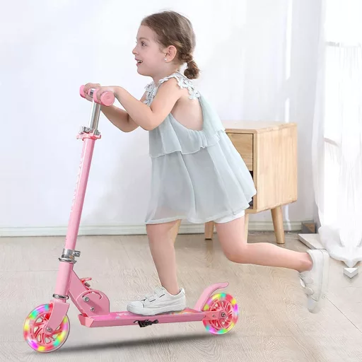 TENBOOM Összecsukható Gyerekroller 3 Éves Kortól, LED Kerekek, Magasságállítható - LED pink