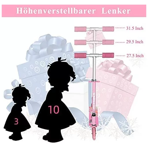 TENBOOM Összecsukható Gyerekroller 3 Éves Kortól, LED Kerekek, Magasságállítható - LED pink
