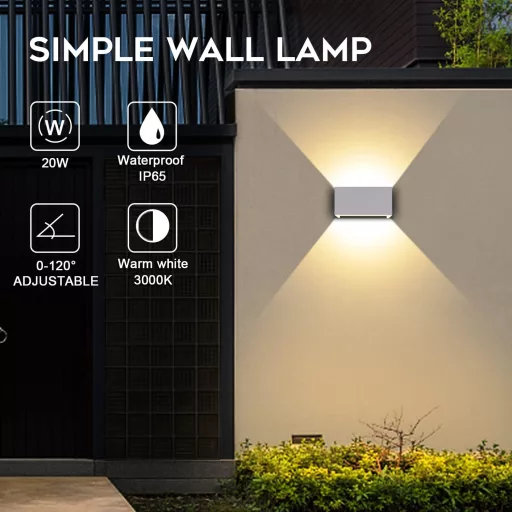 Aplică de perete LED Kingwei 20W, gri, cu fascicul reglabil sus-jos, alb cald 3000K, rezistentă la apă IP65