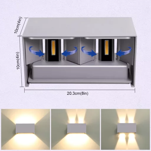 Aplică de perete LED Kingwei 20W, gri, cu fascicul reglabil sus-jos, alb cald 3000K, rezistentă la apă IP65